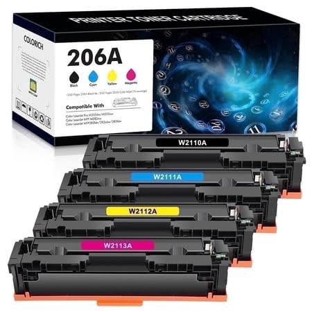4 Pack 206a Toner Cartridges With Chip Compatible for 206a 206x 206 Color Laserjet Pro MFP M283fdw M283cdw M255dw M283 M255 Printer
