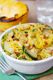 Parmesan Zucchini Spaghetti Squash With Pine Nuts Spaghetti Squash Veggie Recipes Squash Recipes