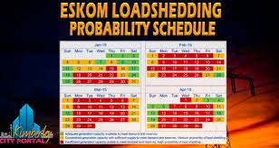 There is a high probability that load shedding will continue into the rest of thursday. Eskom Loadshedding Probability Schedule Jan Apr 2015 Kimberley City Info