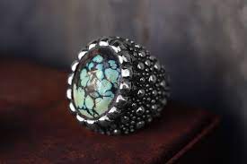 Sting Ray Texture Ring With Top Hat Spotted Turquoise Cabochon In Skull Bezel King Baby Jewelry Mens Turquoise Rings Turquoise