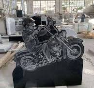 Custom Motorcycle Design Carved Tombstone Black Granite ...