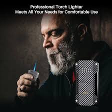 Torch Lighter LIHTUN Cigar , All In 1 Built In Cigar Cutter V Cut Cigar  Holder Punch Draw Enhancer, Double Jet Flame Refillable Butane Lighters For  Smoking, Gifts For Men Cigar Lighter