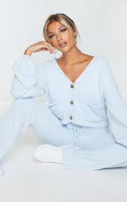 One size / baby blue. Baby Blue Premium Fluffy Knit Wide Leg Set Prettylittlething Qa