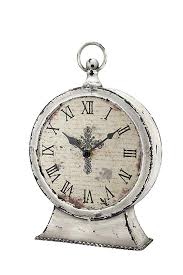 Stonebriar Large 12 Inch Decorative Table Top Clock With Roman Numerals And Antique White Finish Battery Operated Sha Antique Decor Table Top Tabletop Clocks