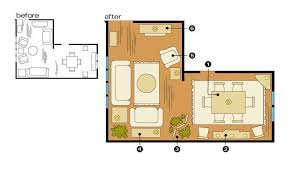 How To Optimize Typical Rental Layouts The L Shaped Living Dining Area Dining Room Layout Furniture Placement Living Room L Shaped Living Room
