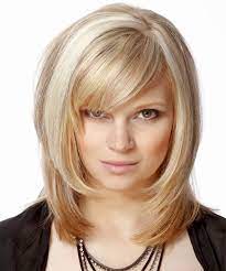 Layers throughout help keep this very thick hair from looking bulky, while bangs frame face. Medium Straight Light Champagne Blonde Hairstyle With Side Swept Bangs And Light Blonde Highlights Hair Styles Medium Hair Styles Medium Length Hair Styles