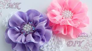 Flor De Fitas E Organza Bandagem De Cabeca Kanzashi Diy Monos De Lazo Tutorial Flor Hecha Con Cinta Monos Para El Cabello De Boutique