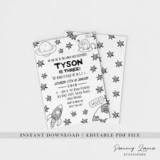 Printable Birthday Activities For Kids Outer Space Children S Birthday Invitation Space Invitation Space Birthday Printable Birthday Invitations