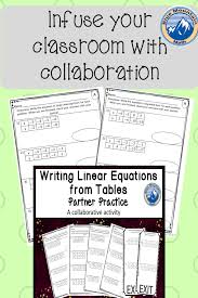 Ctice Writing Linear Equations From Tables In 2 Different Pairs Of Collaborative Worksheets For Stu Writing Linear Equations Linear Equations Writing Equations