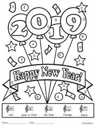 New Year Music Color By Note Activities Music Coloring Pages 2019 New Year Coloring Pages New Year Music Music Coloring