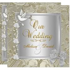 Elegant Wedding Gold Silver White Dove Invitation Zazzle Com Damask Invitations Glitter Wedding Invitations Damask Wedding Invitation