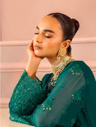 Dark Teal Green 'Ronak-E-Mehal' Chiffon Ladies Suit