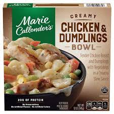 I cook the frozen entree on 30% power for 20 minutes, with the film still. Marie Callender S Creamy Chicken Dumplings Bowl Frozen Meals 12 Oz Chicken Turkey Meals Meijer Grocery Pharmacy Home More