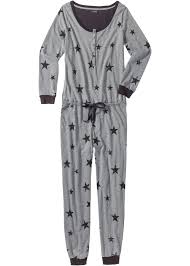 Moderner Schlafoverall Mit Knopfleiste Grau Meliert Anthrazit Bedruckt Damen Jumpsuit Schlafanzuge Damen Grau