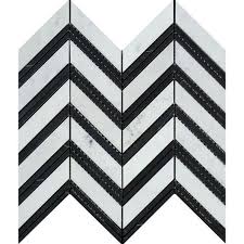 Black And White Marble Mosaic Tile Carrara White Marble Polished Large Chevron Mosaic Tile W Black Strips Stone Mosaic Tile Marble Mosaic Tiles Mosaic Tiles