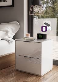 The classic mission style includes solid flat panel sides. Smart Pure White Gloss Bedside Chest 2 Drawers With Hidden Wireless Phone Charging Bedside Tables