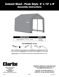 6 X 12 X 8 Instant Shed Peak Style Assembly Instructions Manualzz