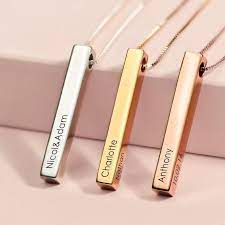 Dimensional Love 3d Bar Necklace In 18k Gold Plating Engraved Bar Necklace Bar Necklace Personalized Bar Necklace