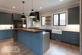 A perfectly nautical kitchen in a beach house on long island. Rift White Oak Waterfall Countertop In Arlington Virginia