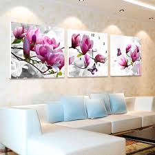 壁掛け時計 壁絵画時計 アート時計 静音時計 オシャレ 3枚パネル 花 壁掛け時計 壁掛け アート インテリア