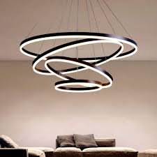 127w Led Kronleuchter 4 Ring Dimmbar Pendel Leuchten Schwarz