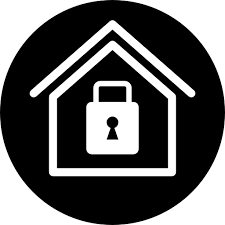 Home Security Symbol Of A House With A Locked Padlock Inside In A Circle Free Security Icons