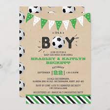 It S A Boy Soccer Themed Co Ed Baby Shower Invitation Zazzle Com In 2021 Baby Shower Invitations Trendy Baby Shower Invitations Coed Baby Shower