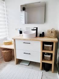 Fabriquer Un Meuble De Salle De Bain Sur Mesure En Bois Massif La Boutique Du Bo Meuble Rangement Salle De Bain Meuble Salle De Bain Une Vasque Meuble Vasque