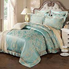 Tiffany registró el color tiffany blue® en 1998 y lo estandarizó según el pantone® matching system para garantizar que, independientemente del lugar del mundo donde estuviera y de la forma en la que. Fancy Tiffany Blue And Gold Glitter Gothic Pattern Vintage Victorian Style Jacquard Satin Full Queen Size Bedding Sets Enjoybedding Com