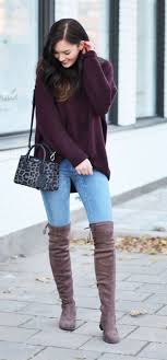 The Best Pair Of Flat Over The Knee Boots Marie S Bazaar Sweater And Jeans Outfit Casual Fall Outfits High Knee Boots Outfit