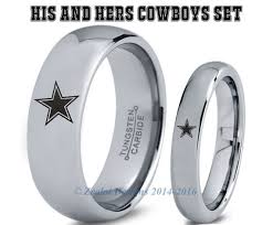 Cowboys His Hers Set Tungsten Wedding Band Ring Mens Womens Polished Domed Silver Annivers Dallas Cowboys Rings Dallas Cowboys Jewelry Dallas Cowboys Wedding