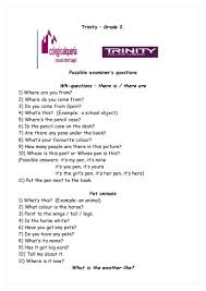 Trinity Grade 2 Possible Examiner S Questions Wh Questions There I 2nd Grade This Or That Questions Trinity Exam