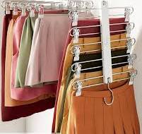 MORALVE Skirt Hangers Space Saving with Clips - 2 Pack - European Beechwood 5-Tier Hanger for Shorts, Skirts, and Pants - Closet Organizer and Storage ...