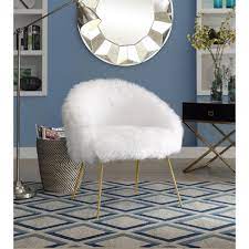 Faux fur rose decorative cushions. Amazon Com Ana White Fur Accent Chair Metal Legs Upholstered Living Room Entryway Bedroom Inspired Home Home Kitchen