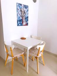 We recommend using place mats to protect the surface of your table. Ikea Full Dining Set Square Table 3 Chairs White Birch Furniture Tables Chairs On Carousell