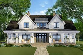 Modern farmhouse plans present streamlined versions of the style with clean lines and open floor plans. Plan 14679rk Modern Farmhouse Plan With French Door Greeting Modern Farmhouse Plans House Plans Farmhouse House Plans