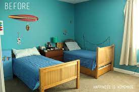 If you want to really make a statement, skip the mounted headboard in your bedroom and use your wall instead. Boys Bedroom Graphic Racing Stripes Painted Accent Wall Happiness Is Homemade