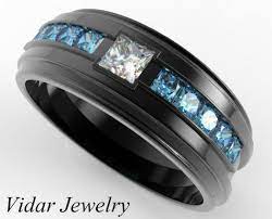 Men Blue Diamond Ring Black Gold Men Wedding Band Blue Etsy In 2020 Black Gold Ring Rings For Men Black Rings
