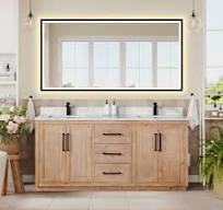 Floral 72" Double Bathroom Vanity in Light Brown with Calacatta White  Quartz Countertop