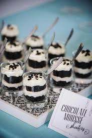 Black And White Bridal Shower Ideas Black And White Chocolate Mousse Shooters Bridal Shower Ideas White Desserts Black White Bridal Shower Black White Bridal