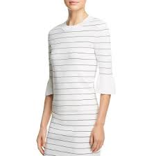 Boss Hugo Boss Womens Striped Bell Sleeves Pullover Top White Hugo Boss Women Clothes Bell Sleeves