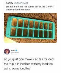 Dopl3r Com Memes Ashley Xoashley98 Pro Tip If U Make Ice Cubes Out Of Tea U Wont Water Ur Iced Tea Down Noah Noahasf So You Just Gon Make Iced Tea