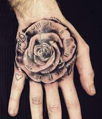 Rose Clock Hand Tattoo Designed By The Client Done By Our Artist Fabian Book An Appointment With Him Or Our Ot Hand Tattoos For Guys Hand Tattoos Ink Tattoo