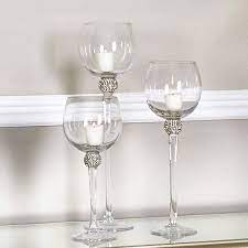 This post may contain affiliate links, read our disclosure policy for more information. Set Of 3 Wine Glass Style Candle Holders With A Diamante Ball On Stems Picture Perfect Home