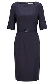 Parfaite robe d'ete a volant, avec des motifs fleurs bleu. Robe En Laine Vierge Stretch A Rayures Tennis Avec Ceinture Fantaisie Robes Boss Femme Acticap