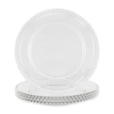 Pink clear glass charger dinner plate with gold side wedding party dessert dish. Charger It By Jay 4 Piece Aflair Beaded Charger Plate Set In Clear Bed Bath Beyond