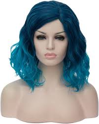 Amazon.com : Cying Lin Short Bob Wavy Costume Wig Blue Wig For Women  Cosplay Halloween Wigs Heat Resistant Bob Party Wig Include Wig Cap (Blue)  : Beauty & Personal Care