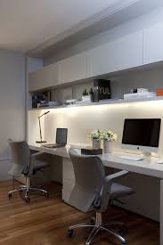 Small Home Office For Two Side By Side Arrangement Minimalist And Modern Design With Wooden Home Office Design Office Interior Design Business Office Design