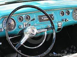 Car Interiors No Leather But Big Bench Seats In The Front And Space Age Steering Wheel And Control Panels Old Classic Cars Classic Cars Vintage Cars