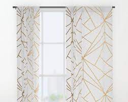 Gold Geometric Pattern Window Curtains Bohemian Curtains Etsy Geometric Curtains Gold And White Curtains Bohemian Curtains